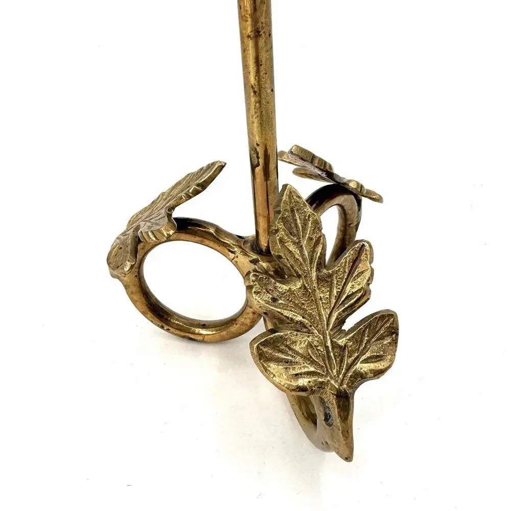 Vintage Tall Brass Pillar Candle Holder Leaf Design with Character